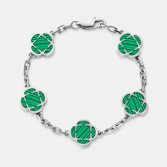 Malachite Clover Stone Bracelet (Silver)